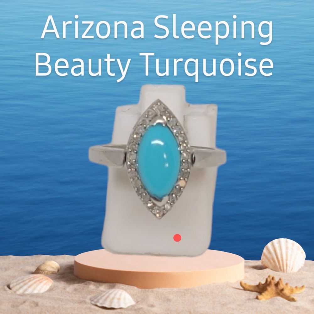 NWT American Natural Arizona Sleeping Beauty Turquoise & Whi Diamond Ring Size 7